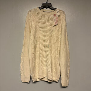 NEW Men's American Threads Cream Ecru Cable Knit Crewneck Sweater Size Large